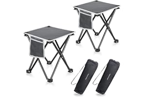Zaboro Triple Tree 2 Pack Folding Camping Stool, 13.8 Inch Small Portable Lightweight Stool with Side Pocket, Foot Stool with Carry Bag for Hiking, Fishing and Beach, Hold up to 400lbs, Grey