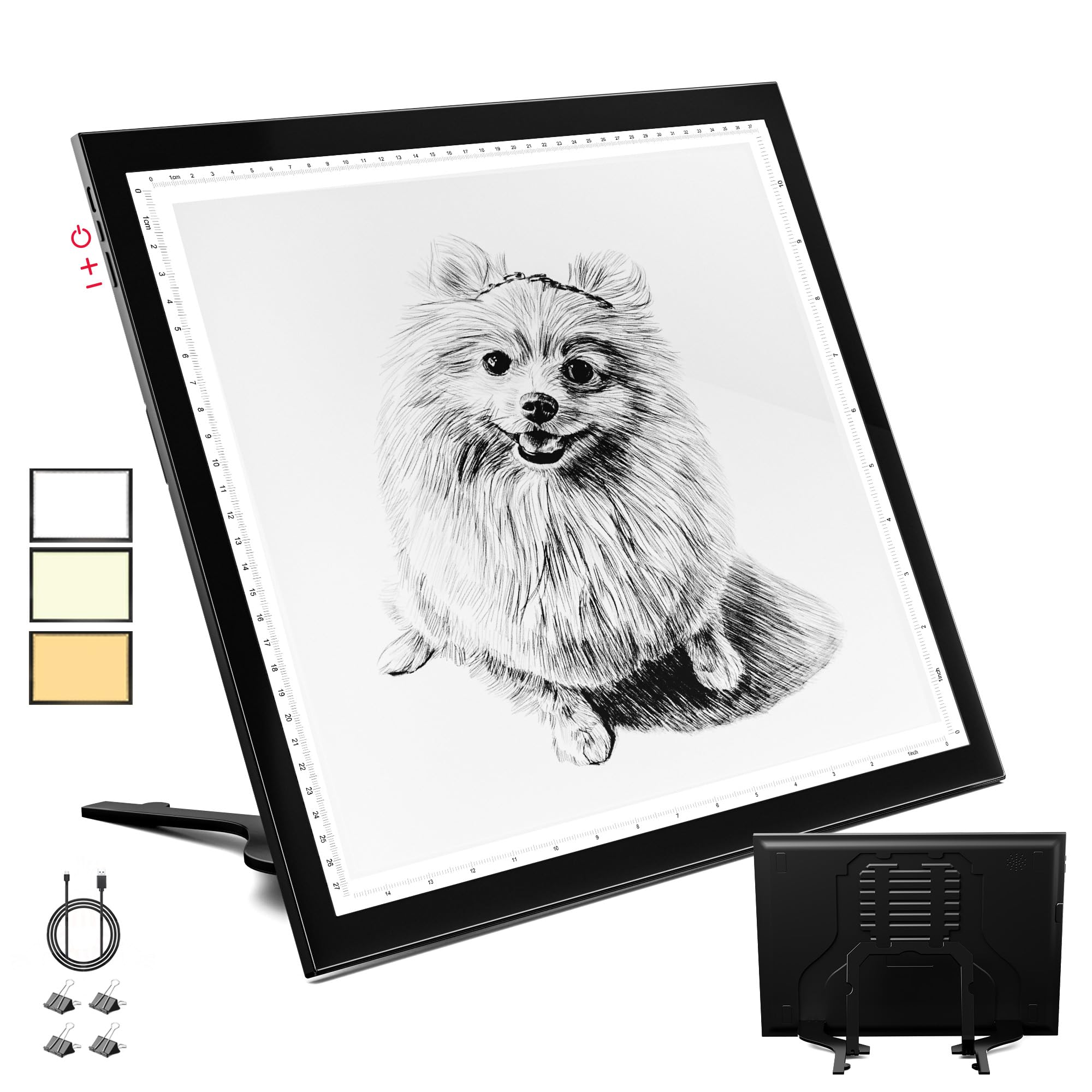 WELZK 3-Colors A3 Light Pad,16.6×12.6 inchs Light Board Built-in Stand ...
