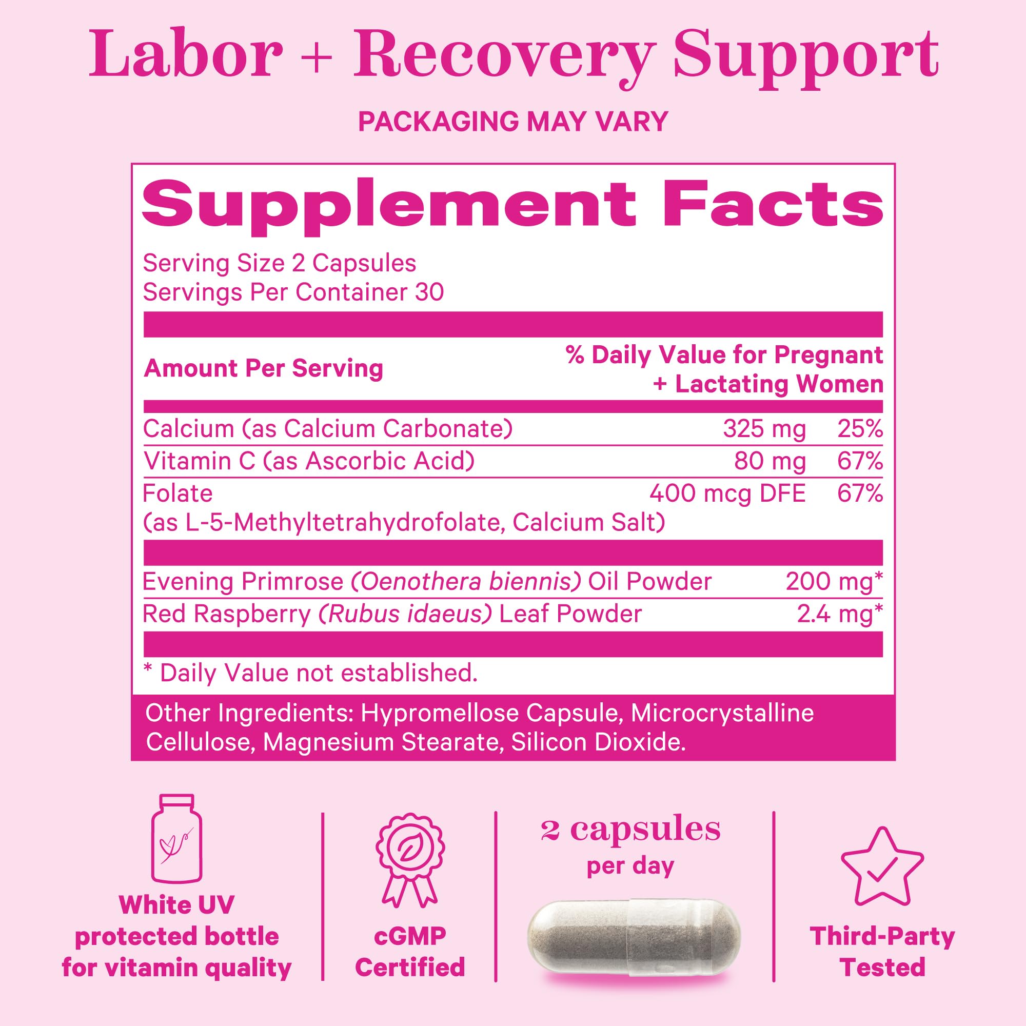 Pink Stork Labor Prep Supplement – Evening Primrose Oil & Red Raspberry Leaf for Third Trimester, Gentle Labor & Postpartum Support, Pregnancy & Breastfeeding Safe, 60 Vegan Capsules