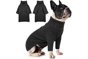Queenmore Turtleneck Long Sleeve Knitted Sweater with Check Pattern, Fall Winter Warm Sweaters for Small to Large Dogs and Cats, Charcoal Gray