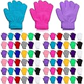 Jeyiour 100 Pairs Children's Winter Gloves - Bulk Kid's Warm Full Fingers Stretchy Knitted Gloves for Boys & Girls - Christmas Gifts
