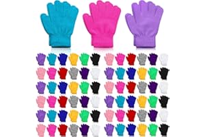 Jeyiour 100 Pairs Children's Winter Gloves - Bulk Kid's Warm Full Fingers Stretchy Knitted Gloves for Boys & Girls - Christmas Gifts