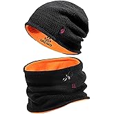Winter Mens Beanie Hat Scarf Warm Fleece Lined Windproof Knit Ski Women Beanie Skull Cap Neck Warmer Gaiter Set