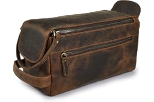 LEATHER VILLAGE Premium Leather Travel Toiletry Bag - Water-Resistant Dopp Kit for Toiletries, Large Shaving Bag & Bathroom Organizer - Gift for Men & Women - Rustic Brown