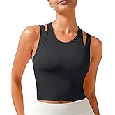 RUNNING GIRL Sports Bras for Women High Impact Seamless Ribbed Longline High Neck Workout Crop Tank Tops Padded
