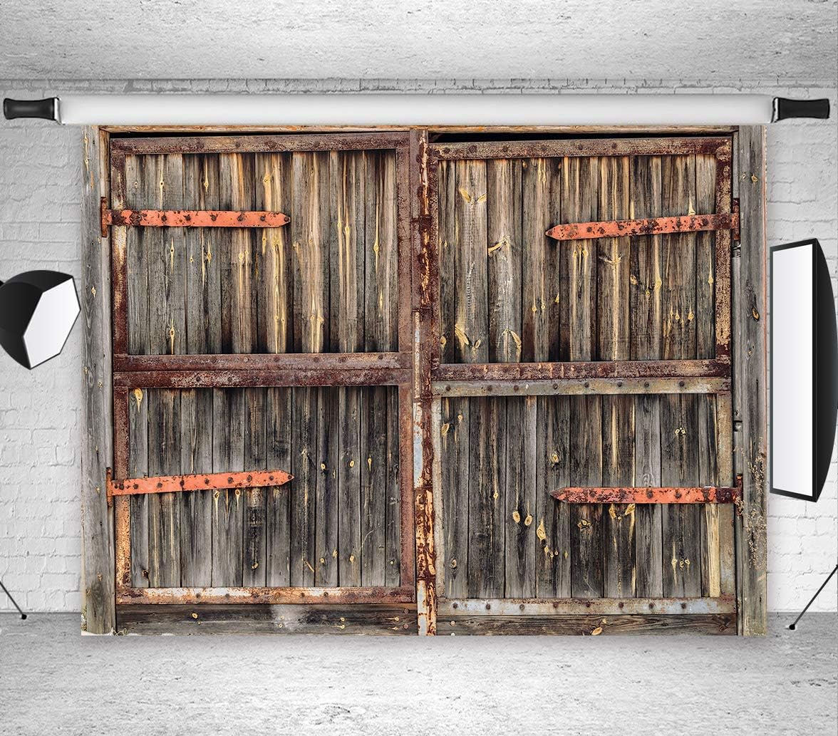 LB Rustic Barn Door Backdrops for Photography 9X6ft Vinyl