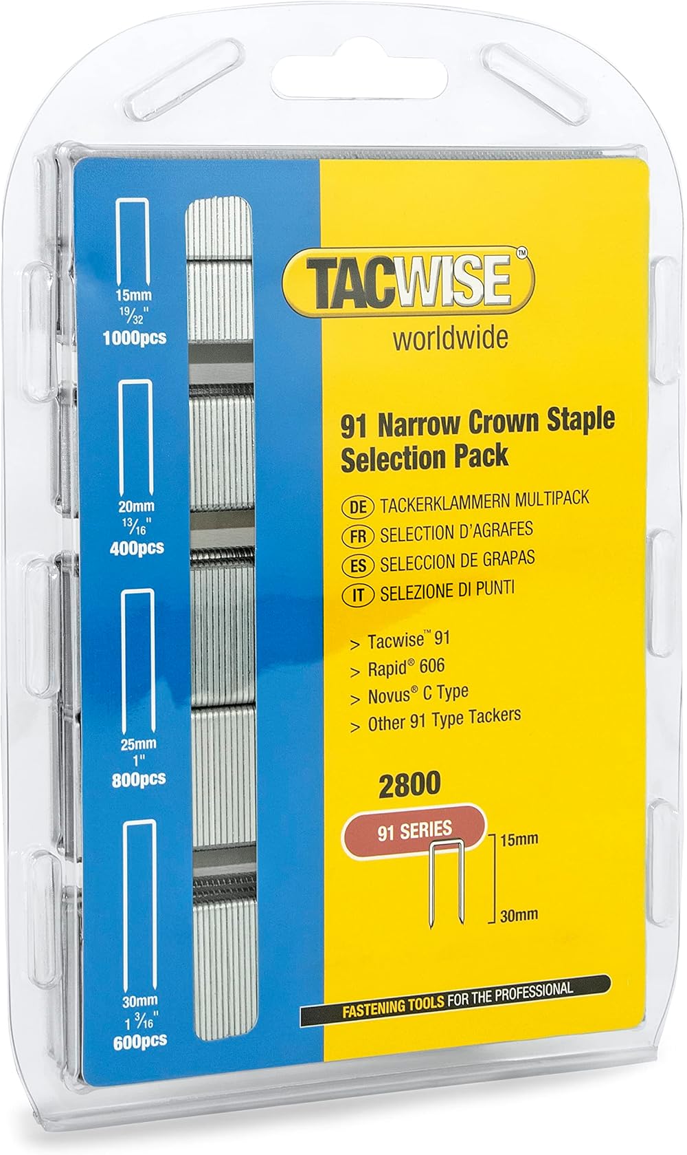 Tacwise 0204 Selection Pack 91/15-30mm Galvanised Narrow Crown Staples 2800