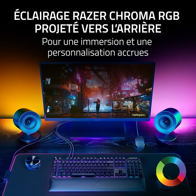 Nommo V2 Pro - Enceintes Gaming 2.1 à Large Bande pour PC avec Caisson de Basses Sans Fil (Haut-Parleurs Large Bande de 3 Pouces avec Bouchons de Phase en Aluminium, THX Spatial Audio) Noir