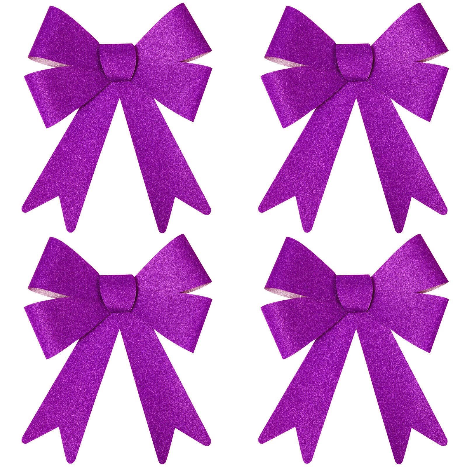 Robelli Christmas Glitter Bow Decorations - Pre-tied For Tree/Gifts/Table etc (4 Med Purple)