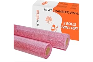 HTVVETUR Glitter Pink HTV Vinyl Heat Transfer Vinyl - 2 Rolls 12" x 10ft Glitter HTV for Shirts, Iron on Vinyl for Cameo - Easy to Cut & Weed for Heat Vinyl Design (Glitter Pink, 20ft)