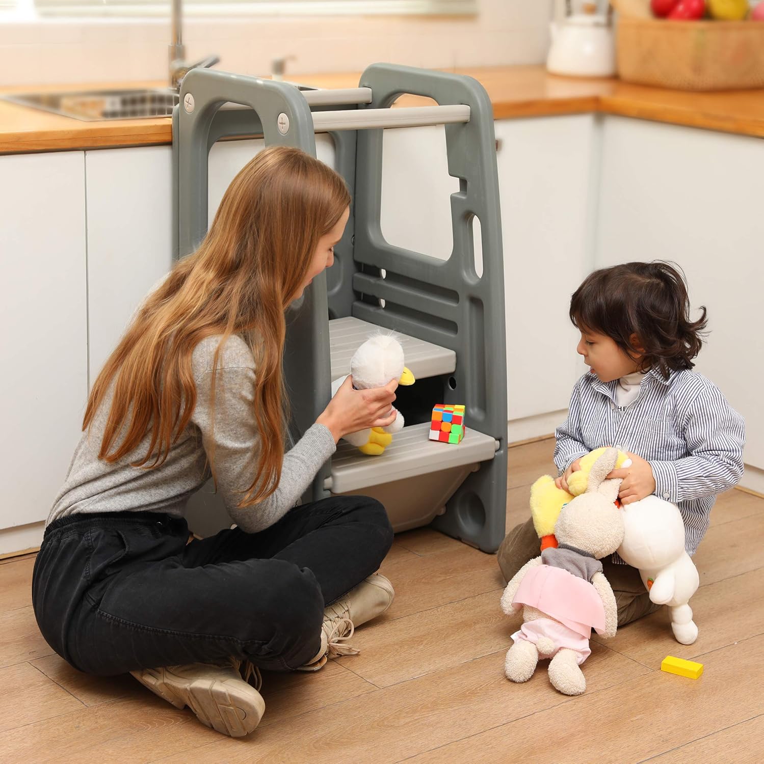 SDADI Childrens Step Stool with Three Adjustable Heights, Grey: Furniture & Decor