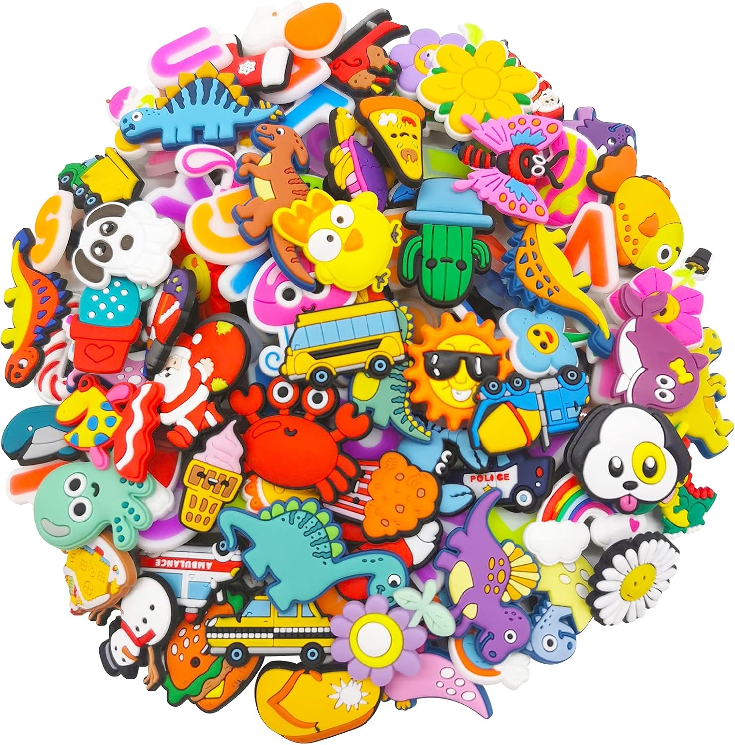 20, 100, 125 Pcs Random Shoe Charms Fits for Clog Shoes Decorations, Wristband Bracelet Different Shape Charms Letters for Girls Teen