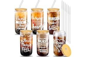 Purpeak 6 Set Nurse Appreciation Gifts Funny Nurse Week Gift Emergency Nurses Gifts 16oz Can Shaped Beer Glass with Lids Straws Brushes, Nurse's Day Gift Nurse Practitioner Gifts (Elegant Style)