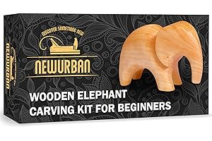 NEWURBAN Wood Carving Kit for Beginners - Whittling kit with Elephant - Linden Woodworking Kit for Kids, Adults - Wood Carving Stainless Steel Knife with Wooden Handle - Elephant Shaped Linden Blank