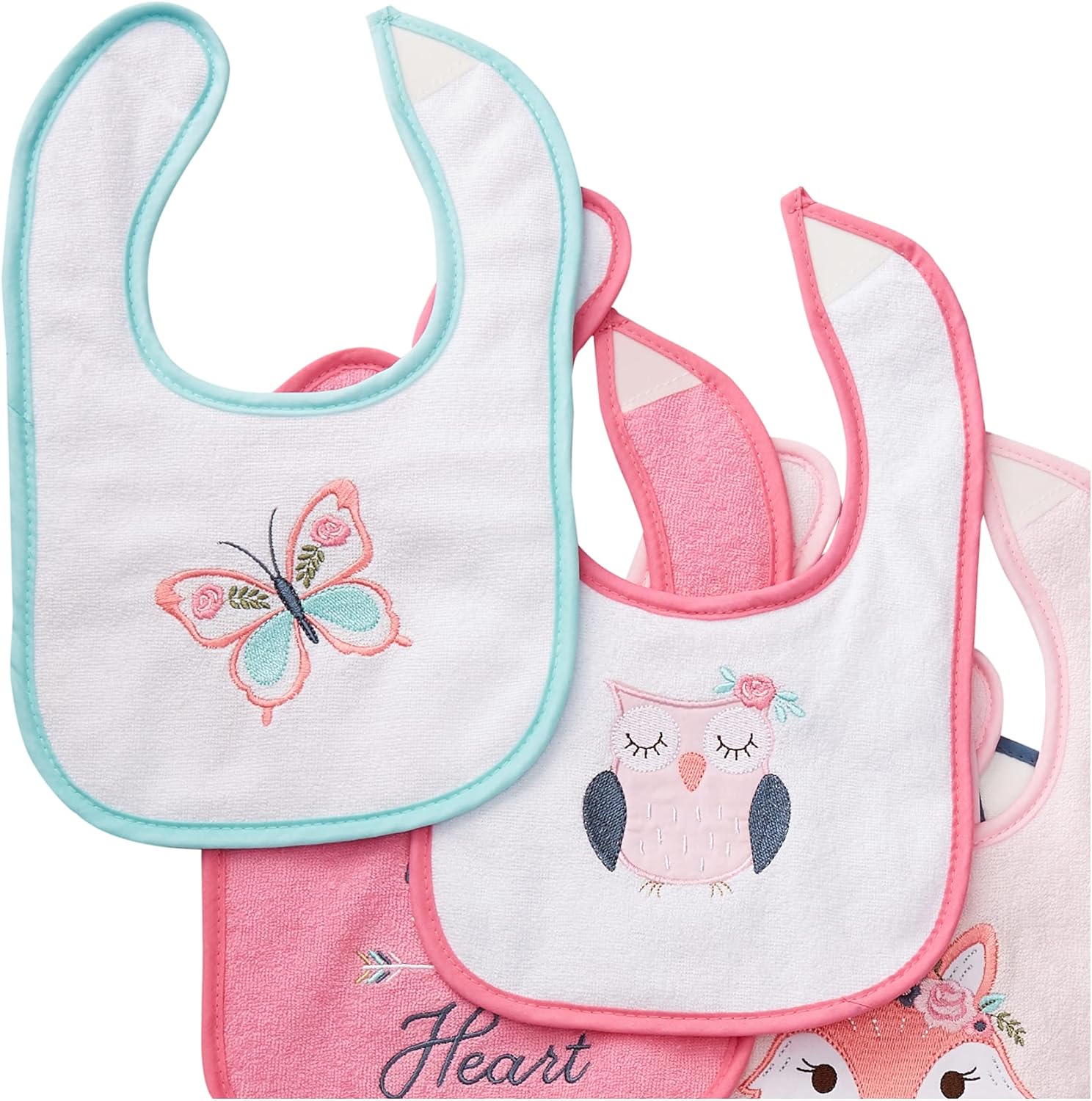 Hudson Baby Unisex Baby Cotton Terry Drooler Bibs with Fiber Filling, Girl Fox, One Size: Baby