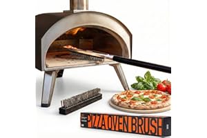 OUII 26'' Pizza Oven Brush with Stone Scraper - Includes 2 Brush Heads, Heat-Resistant Silver Stainless Steel Bristles - Long Grip Handle, Compatible with Ooni, Gozney, Blackstone, Solo Stove Ovens