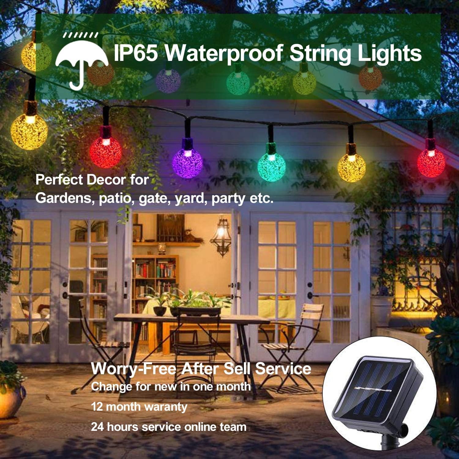 Useber Solar Lights Outdoor Garden, 24Ft 50LED Waterproof Crystal Globe Fairy Lights for Gazebo,Camping,Party - Image 3