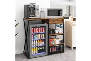 PUNCIA Coffee Bar Cabinet with Mini Fridge Space Beverage Wine Fridge Stand with Temporary Work Platform Refrigerator Storage