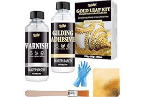 VIVIDYE Gold Leaf Gilding Adhesive Set - 100ml Metal Leaf Glue & 100ml Protective Varnish, Gold Foil Sheets 100pcs, Fast Dry Gold Leaf Kit for Art, Crafts, Furniture and Painting, Non Toxic, Long-Lasting
