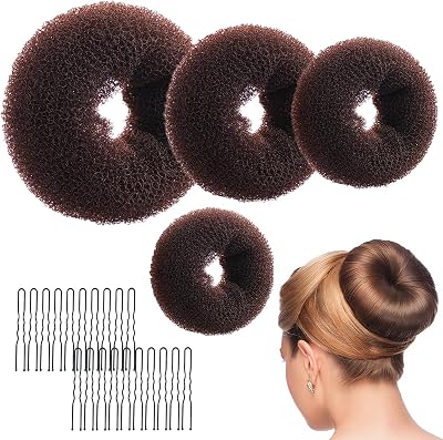 Sularpek Brown Hair Donut Bun Maker Set with Hair Pins & Ties for Women Girls