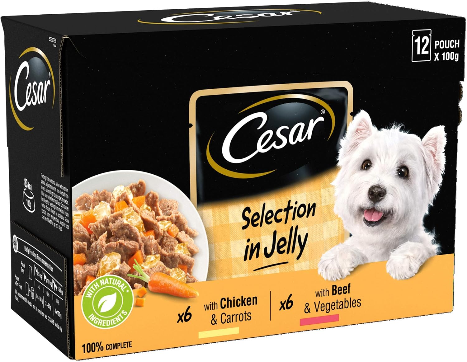 CESAR Pouch Selection in Jelly, Fresh Adult Wet Dog Food Pouches in Delicious Jelly with Succulent Meats and Vegetables, 48 x 100 g