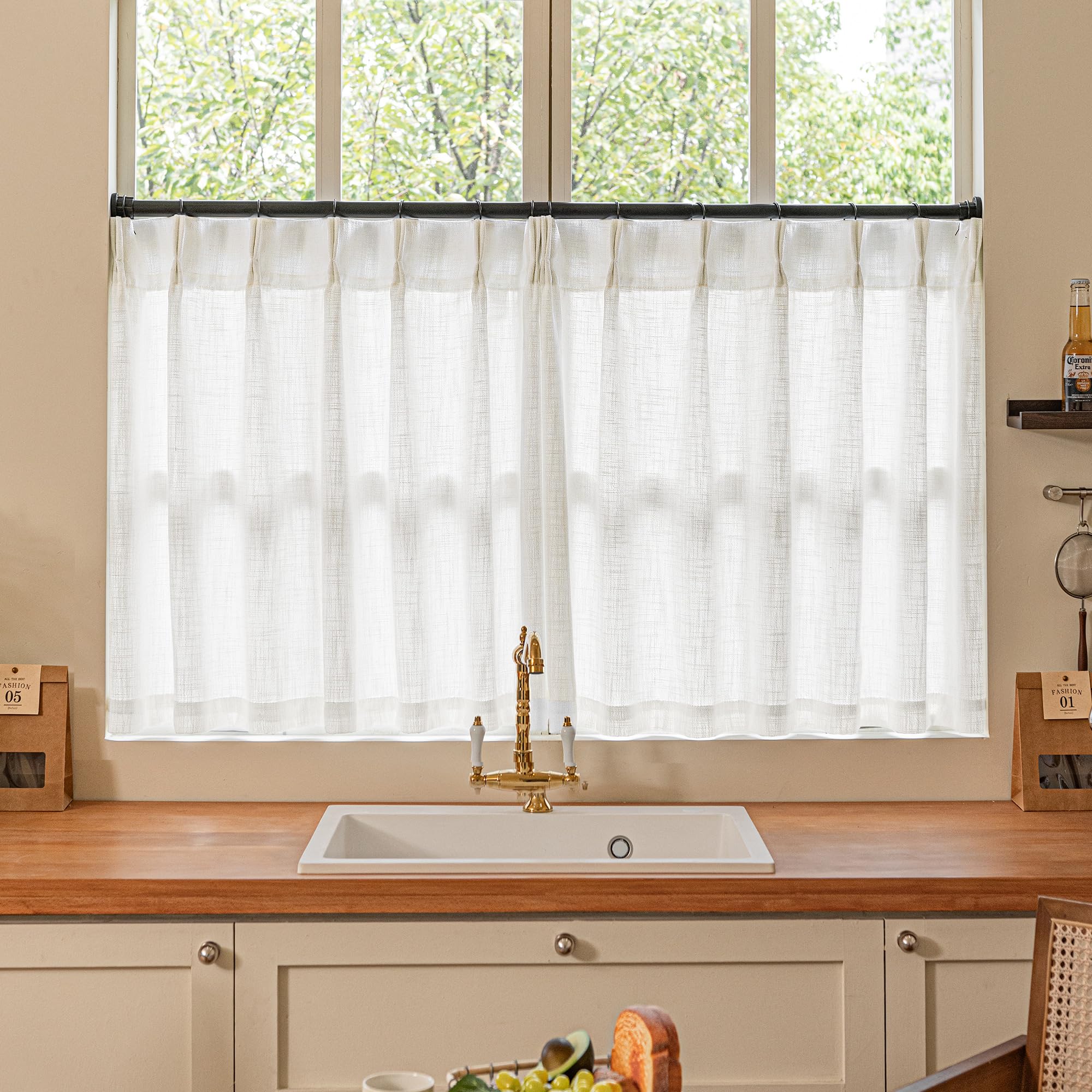 Beige Flax Linen Curtains 96 Inches Long for Living Room Dining 2 Panels Burlap Textured Pinch Pleated Drapes Hooks Farmhouse Neutral Light Filter Semi Sheer Tan Sand 96 Inch Curtain for Bedroom 8 Ft