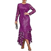 IWFEV Sequins Floor-Length Hollow Asymmetrical Women's Maxi Dress Lace Dress Party Evening Dress