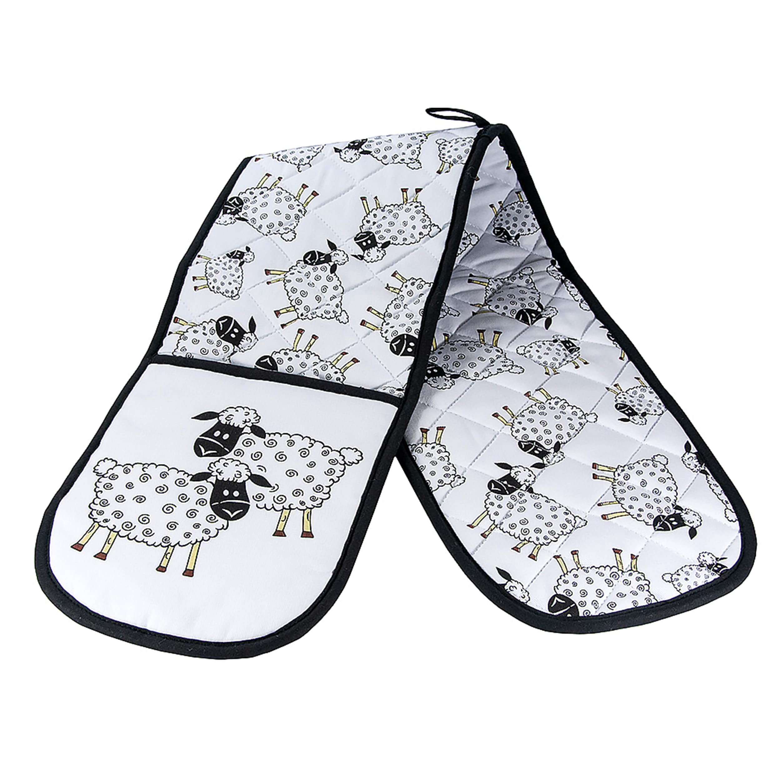 SPOTTED DOG GIFT COMPANY Double Oven Gloves, Heat Resistant Oven Gloves Mitts for Home Cooking & Baking, Cute Black & White Sheep Themed Kitchen Accessories, Sheep Gifts for Animal Lovers Women Men