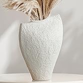 KetosKun Large Ceramic Vase for Decor Living Room, 11 inch Tall White Ceramic Flower Vases, Boho Vase for Farmhouse Home Decor, Stone Textured Modern Nordic Artisan Vases for Centerpiece, Leak Proof