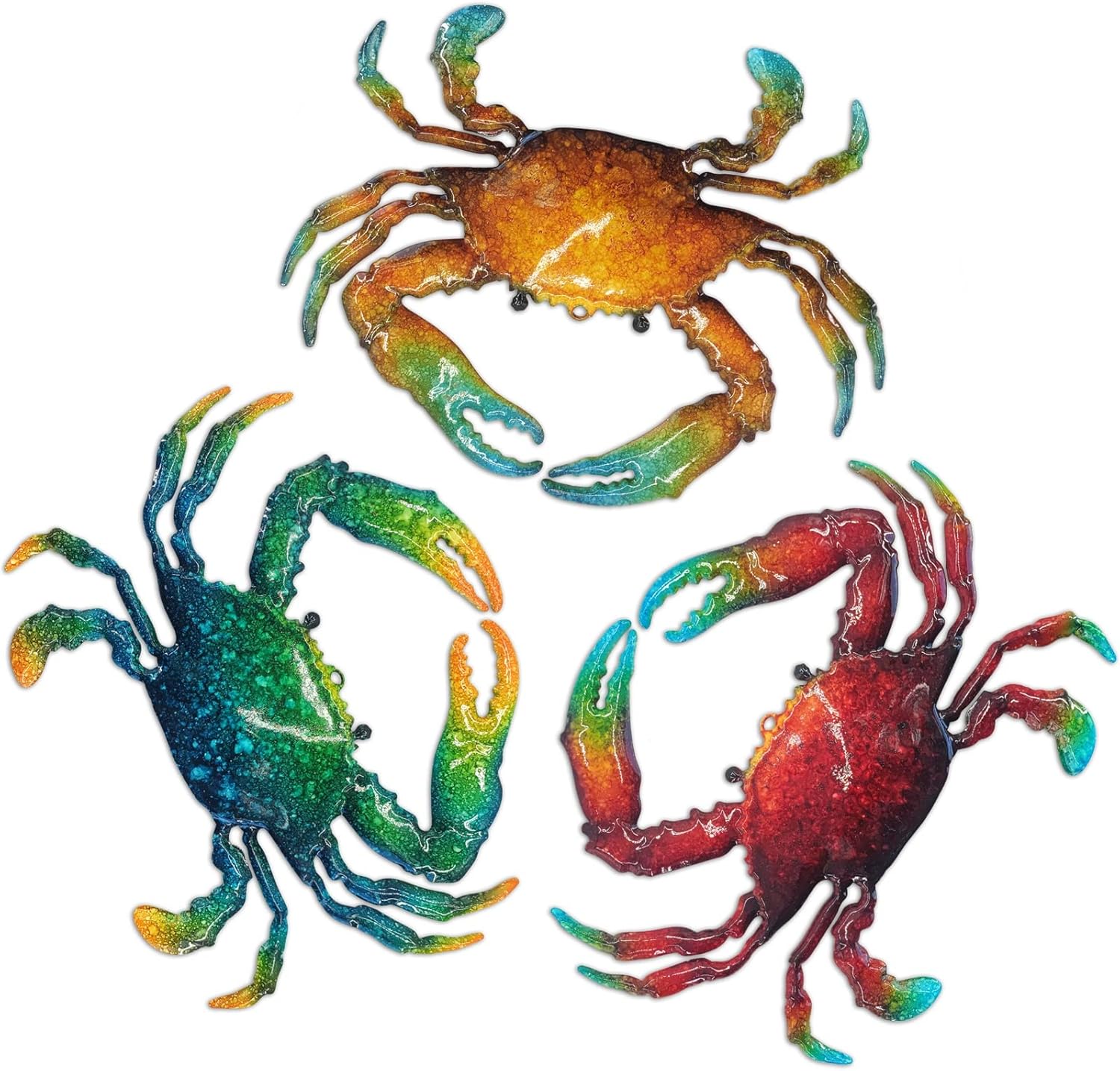 Plaques & Wall Art - John's Studio Metal Crab Sea Wall Decor Outdoor Garden Hanging Art Sculptures Home Ocean Theme Decorations for Kitchen Bathroom and Pool - 3 PCS