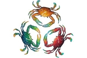 John's Studio Metal Crab Sea Wall Decor Outdoor Garden Hanging Art Sculptures Home Ocean Theme Decorations for Kitchen Bathroom and Pool - 3 PCS