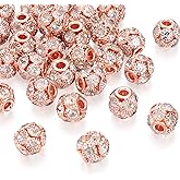 Craftdady 30Pcs 12mm Crystal Rhinestone Rondelle Spacer Beads Rose Gold Disco Ball Loose Beads for Jewelry Making Hole:3mm