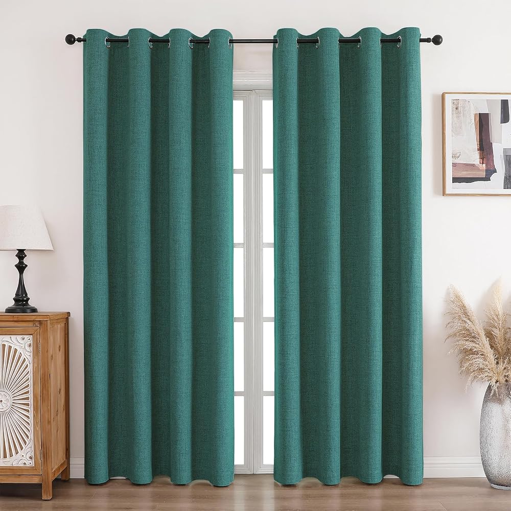 CUCRAF 100% Blackout Curtains 66 x 114 Inch Eyelet 2 Panels Dark Green
