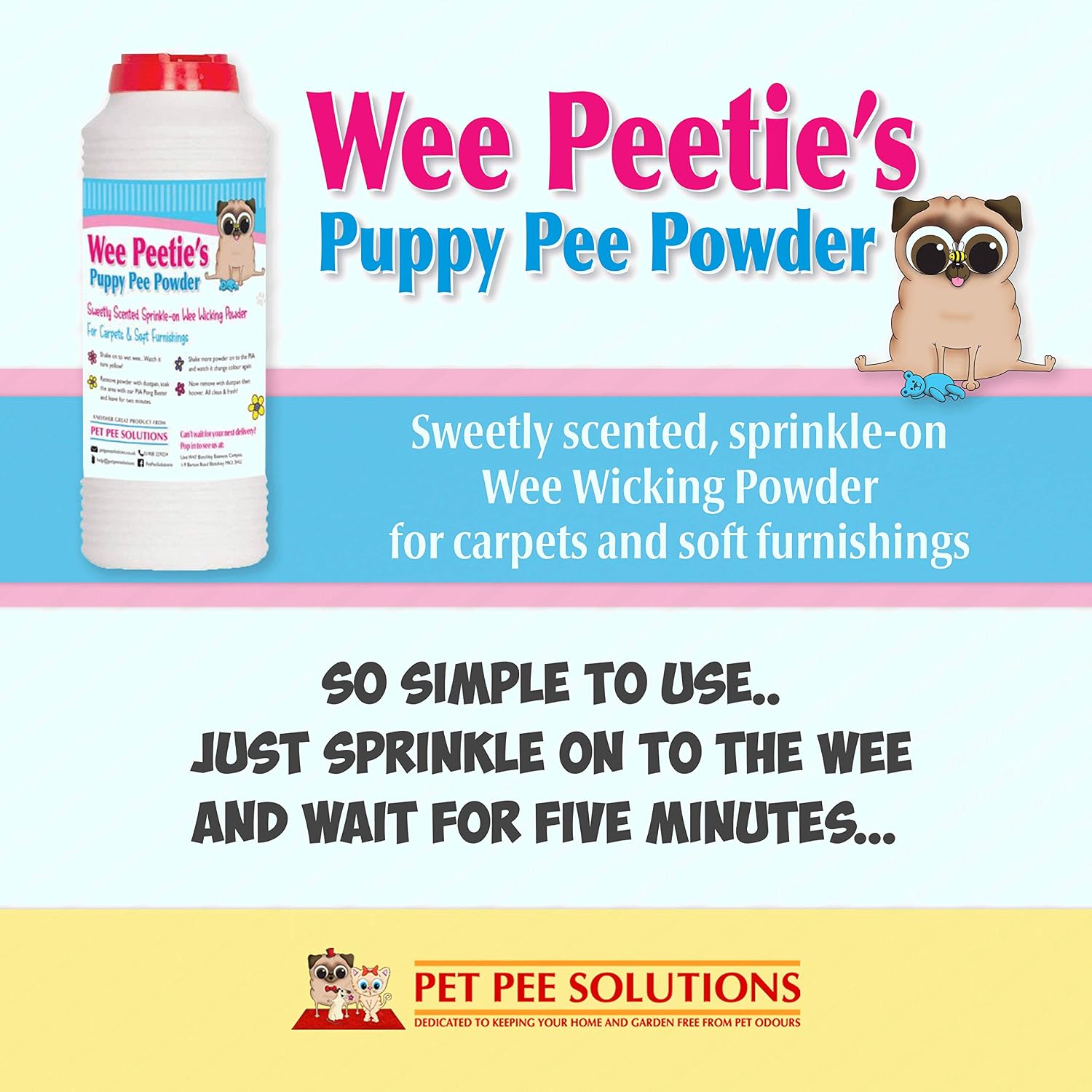 Wee Peeties Pee Powder, for Pet Urine Vomit and Poo. Removes Liquid from Carpets Upholstery - Image 3