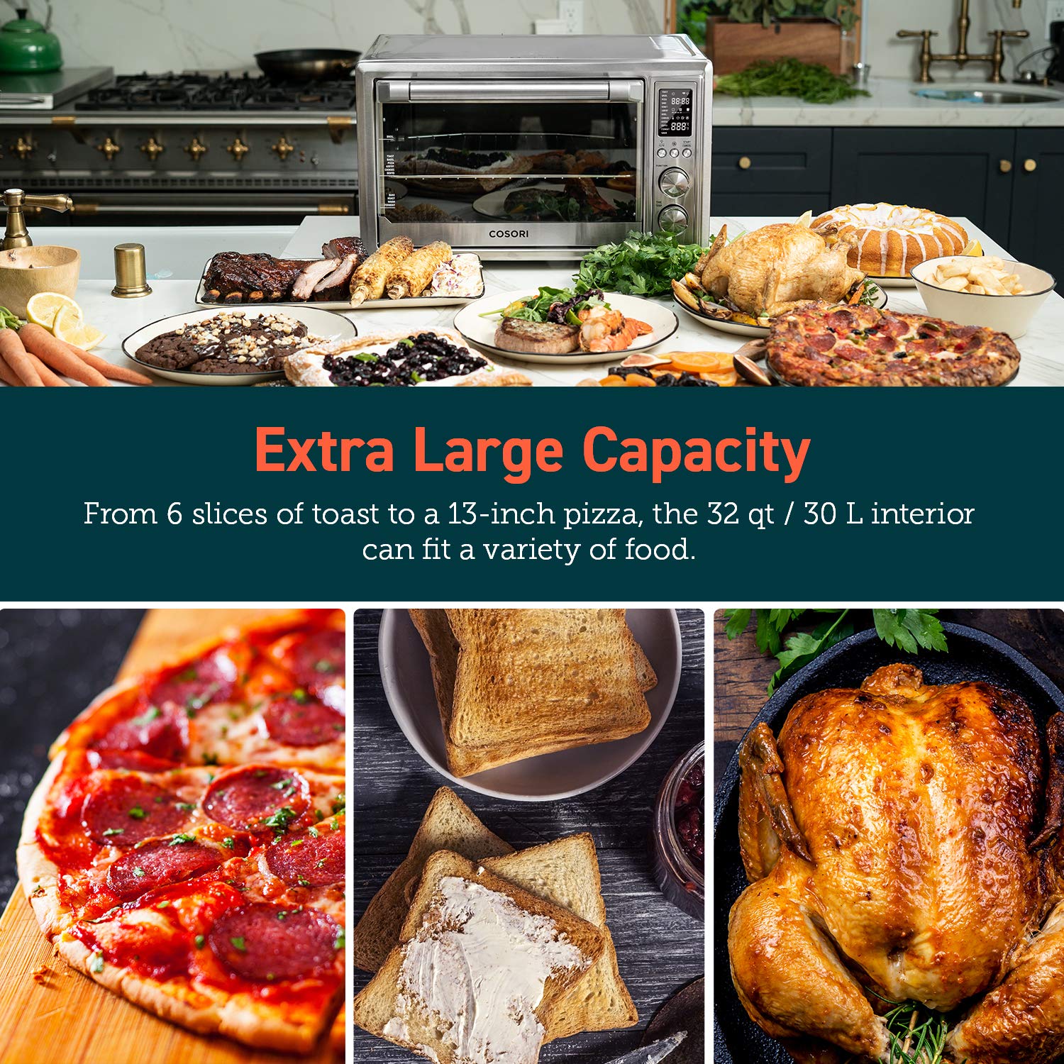 COSORI Air Fryer Toaster Oven, 12-in-1 Convection Ovens with Rotisserie & Dehydrator, Stainless Steel, 6-Slice Toast, 100 Recipes & 6 Accessories Included, Work with Alexa, CS130-AO