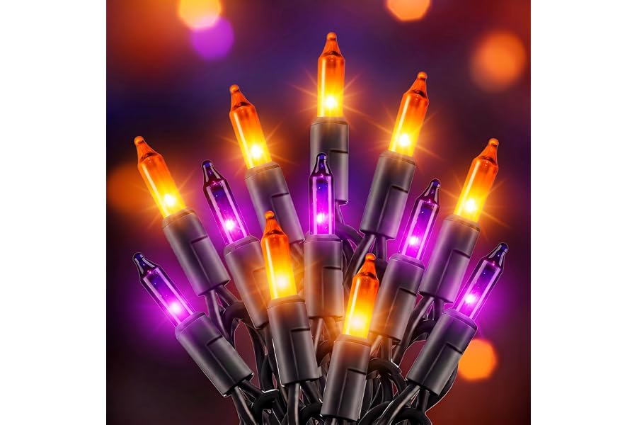 20FT 100Ct Purple Orange Halloween Lights for Outdoor Indoor Decorations | Incandescent Mini String Lights Connectable Waterproof Halloween Fall Decor for Bedroom Door Haunted House Party Yard Tree