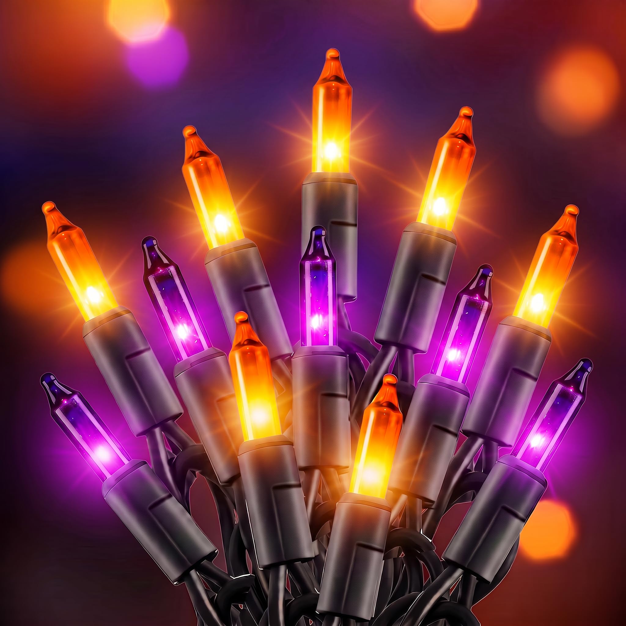 20FT 100Ct Purple Orange Halloween Lights for Outdoor Indoor Decorations | Incandescent Mini String Lights Connectable Waterp