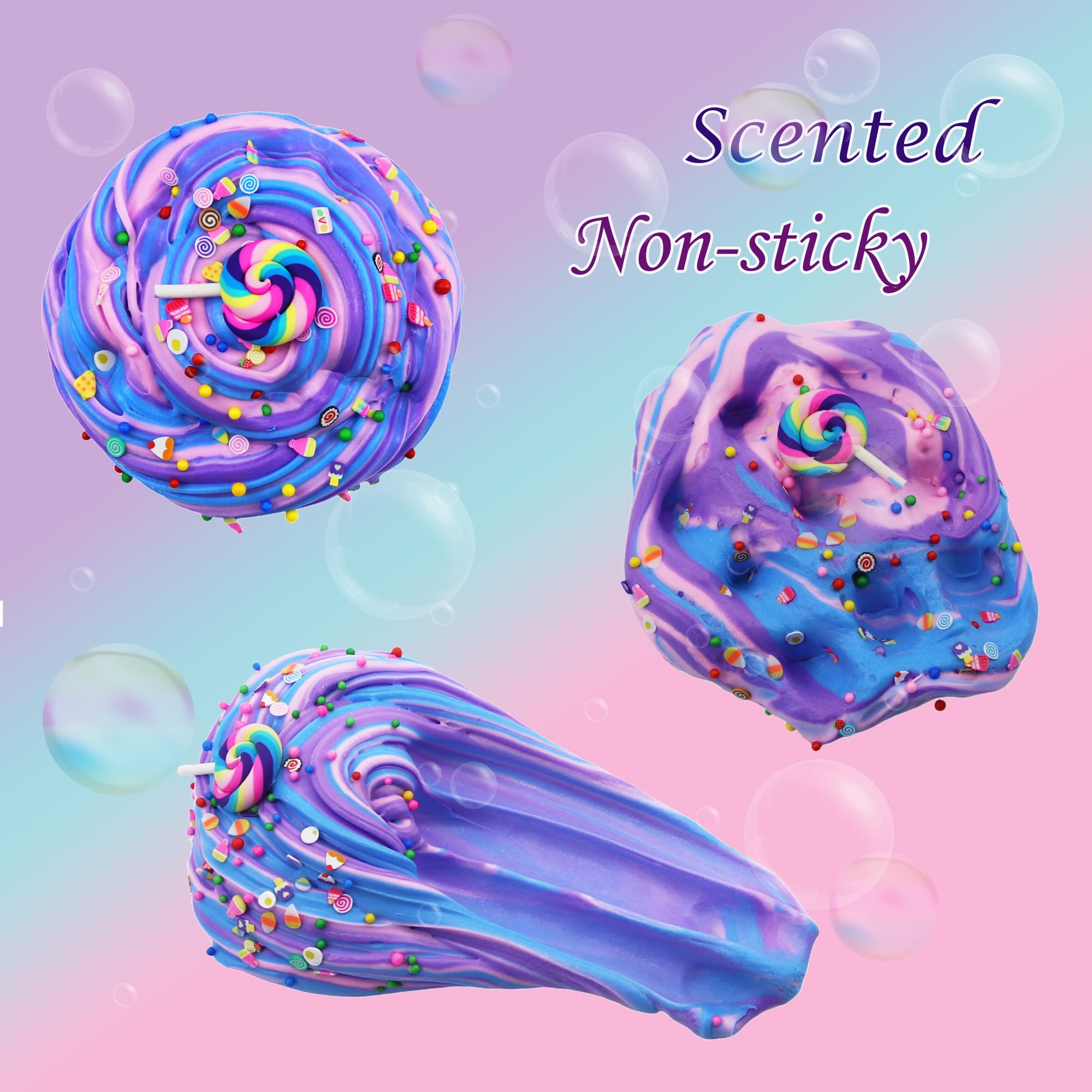 Multicolor Butter Slime,Non-Sticky and Super Soft Scented Purple Slime,Stress Relief Toy(Purple Pink Blue in 1 Pack).