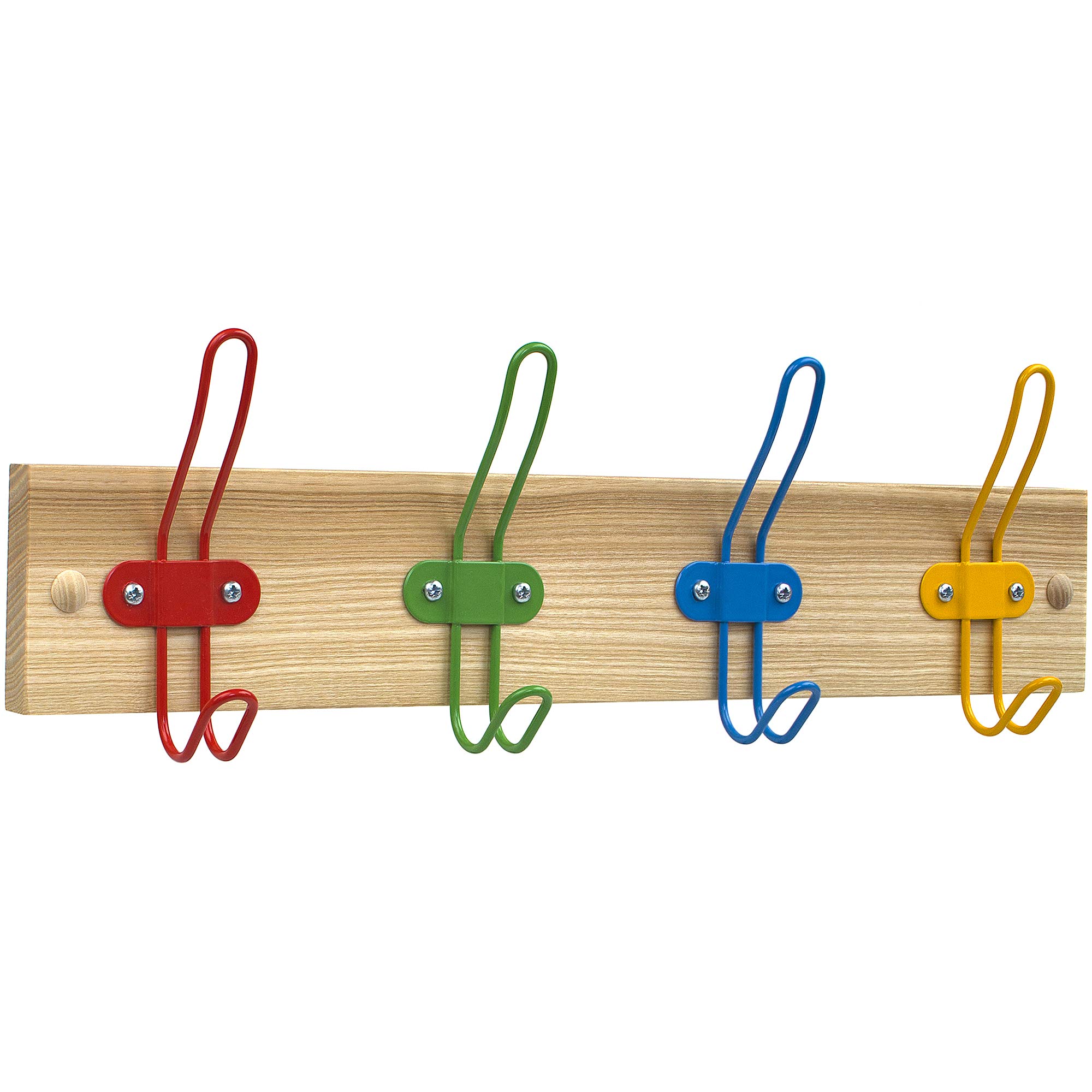 Tibres - Children Coat Hook Rack for Boys Girls Kids for Backpacks Jackets Clothes and Towels - Kid Children Hanger for Use in Nursery Bedroom and Bathroom - Safe Colorful Wire Hooks and Wood Rail