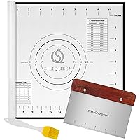 SiliQueen Silicone Pastry Baking Mat with Measurements Extra a Brush and a Dough Scraper - 11.4” x 10.2” Heat Resistant…