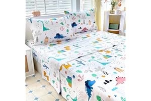 Homilay Full Sheets Set Kids - 4 Pieces Dinosaur Sheets for Boys, Girls, Teens, Toddler, Easy Fit Deep Pockets, Breathable, Wrinkle-Free, Cozy Soft Cartoon Print Cute Bed Sheets