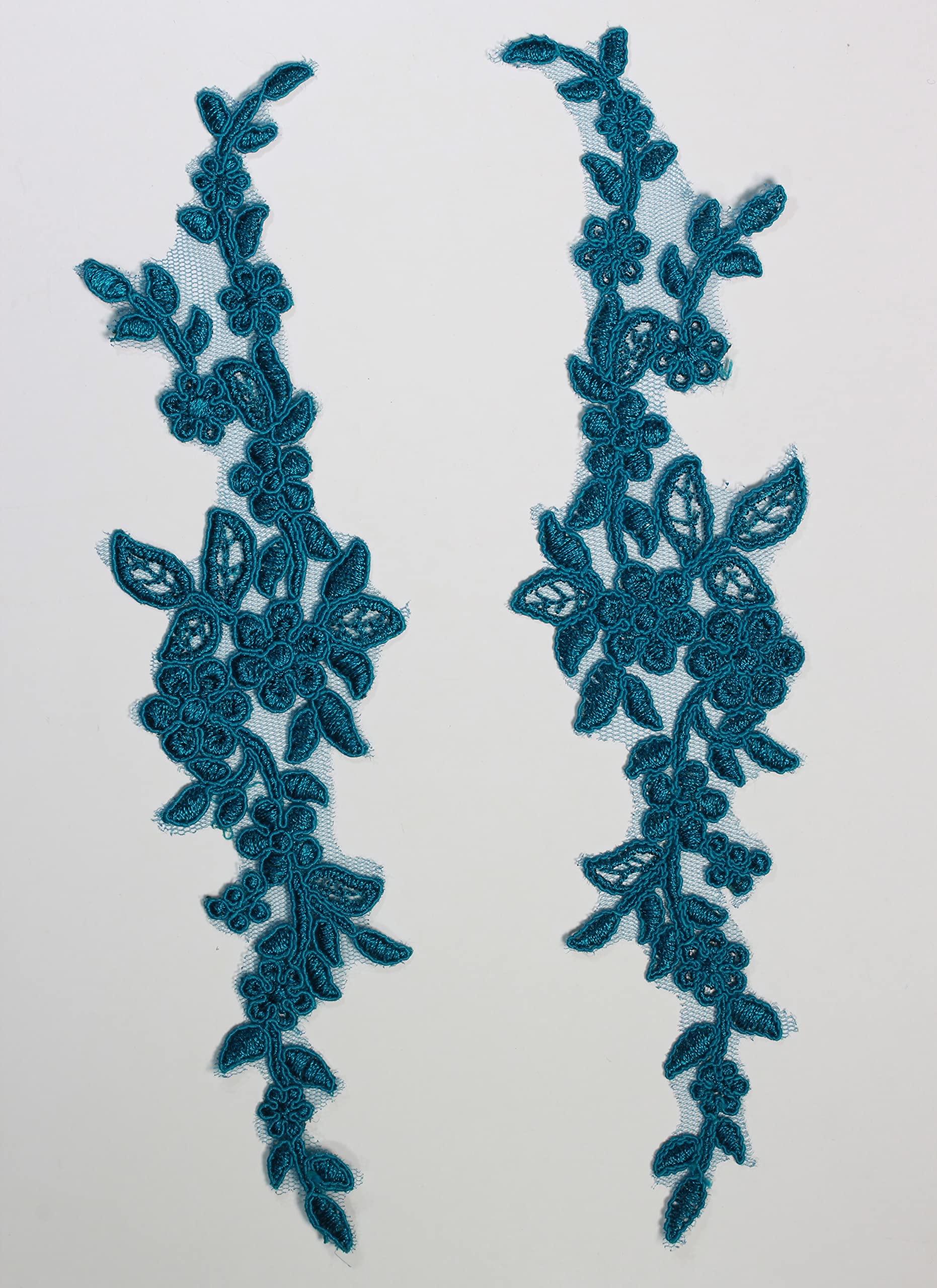 4 x Pieces Corded Lace Applique Wedding Motif Sew On #30 A (Teal) — image 1