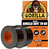 GORILLA Mini Duct Tape to-Go, 1" x 10 yd, Black, Travel Size, 2-Pack | Double-Thick Adhesive, Reinforced Backing