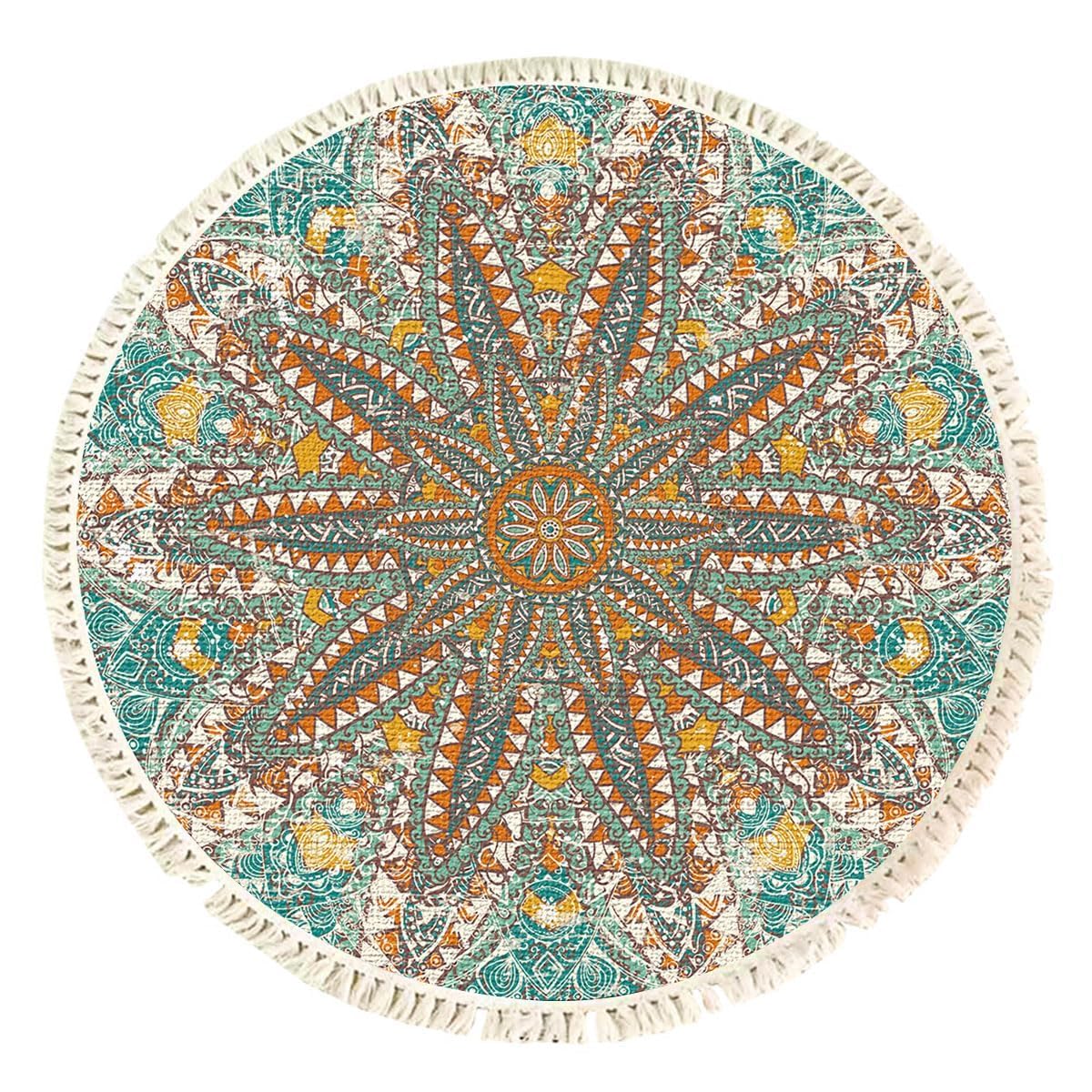 Terafeels Large Rug 4ft Round Area Rug Boho Starfish Rug Multicolour Pattern Carpet Ultra Soft Easy Care Ideal for High Traffic Areas in Living Room Bedroom Dining Room Kids Room Playroom 120, 307120