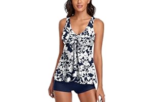 Omichic Vintage American Flag Tankini Swimsuits for Women's Two Piece Tummy Control Swimwear Bathing Suits with Boyshort