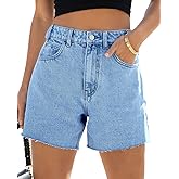 Flvsun Women's High Waisted Jean Shorts Summer Baggy Stretchy Wide Leg Raw Hem Mom Denim Shorts