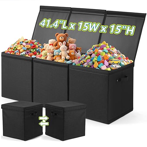 Extra Large Toy Storage Box with Lids,Collapsible Stackable Storage Bins with Lids,Cube Baskets Container Organizers,Foldable Storage Boxes for Living Room,Bedroom,Nursery-41.4"L x 15W x 15"H