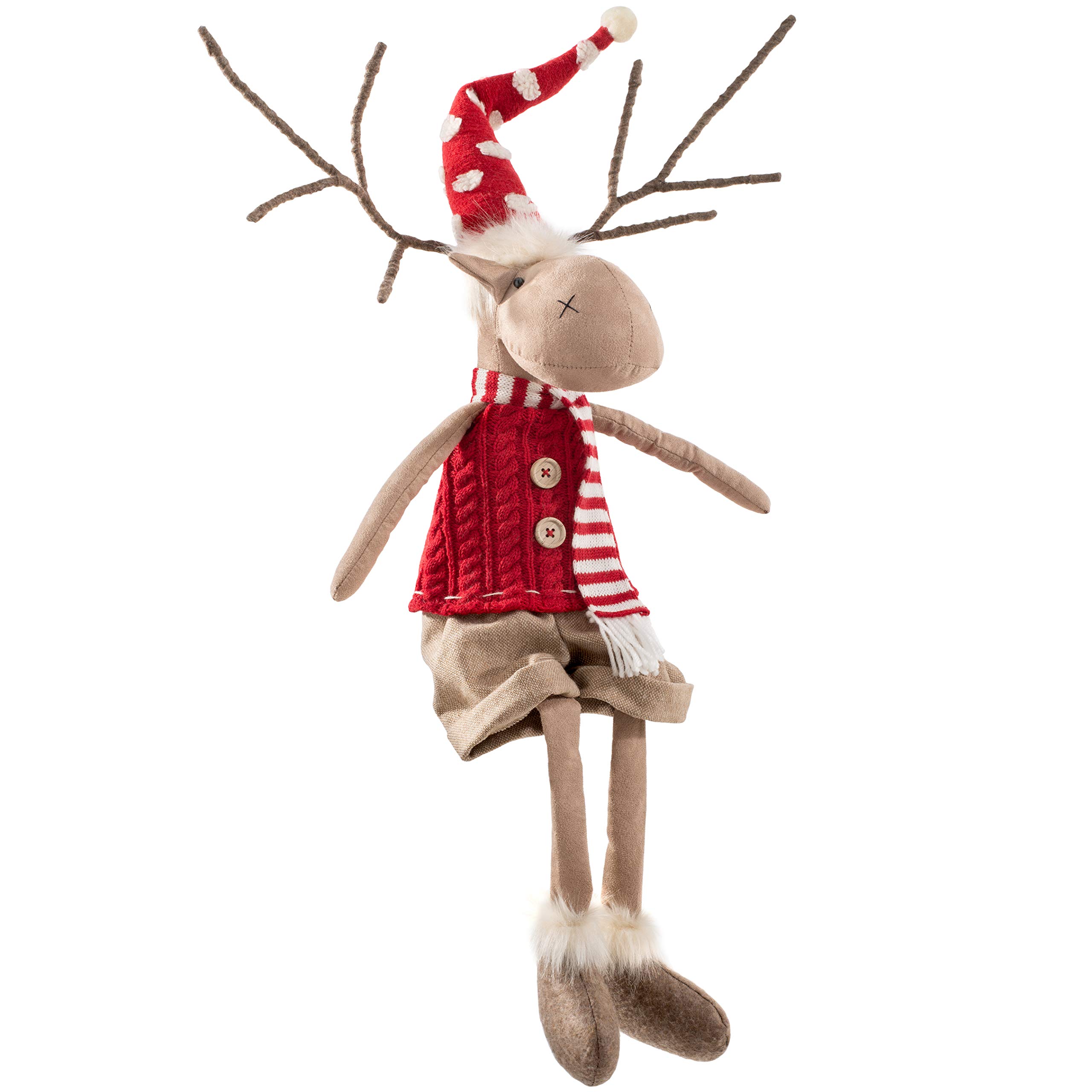 WeRChristmas Sitting Christmas Moose Figurine with Soft Legs, Multi-Colour, 56cm
