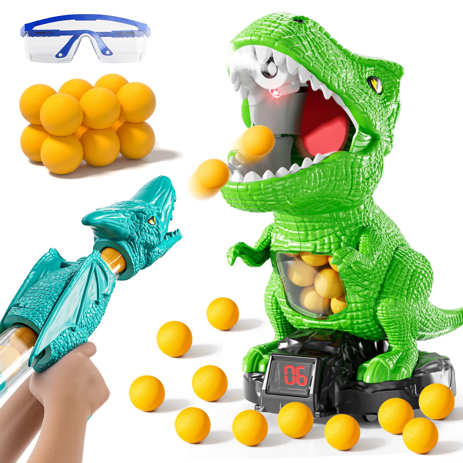 Photo 1 of JUKUDAHU Dinosaur Shooting Boy Toys for Kids Age 3 4 5 6 7 8 - Moveable Shooting Game with Scoreboard, Light and Sound, 12 Foam Balls, Boy Toddler Toys 5-7 6-8 8-10, Competition Game Gifts (Green)