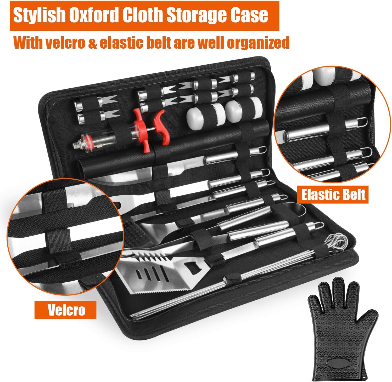 Anpro Grill Accessories BBQ Set Tools, 31 PCS Stainless Steel Grilling Kit with Grill Mats and Meat Inject, Barbecue Utensils Set with Case for Dad, Men, Women : Garden & Outdoor